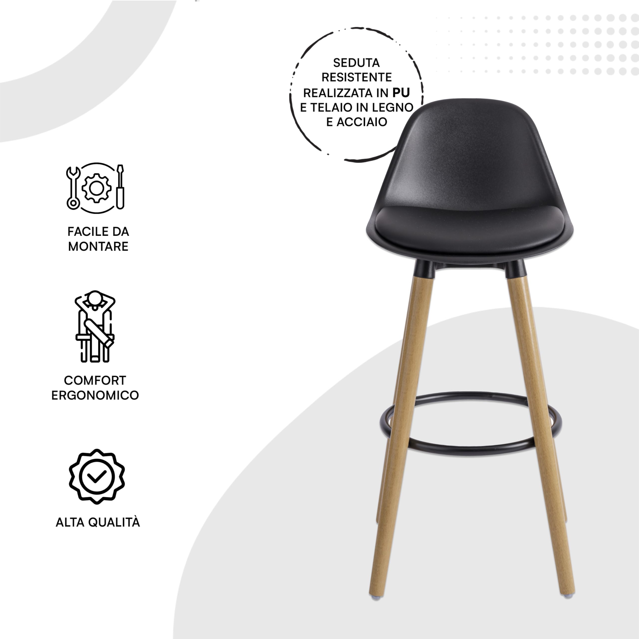 Panana Lot De 2 Tabourets De Bar, Chaises Haut, Hauteur Réglable, Revêtement En PU, Rotatif Sur 360°, Avec Dossier Et Repose-Pieds, Pied Chromé, 39 Cm (L) X 40 Cm (l) X 67-87