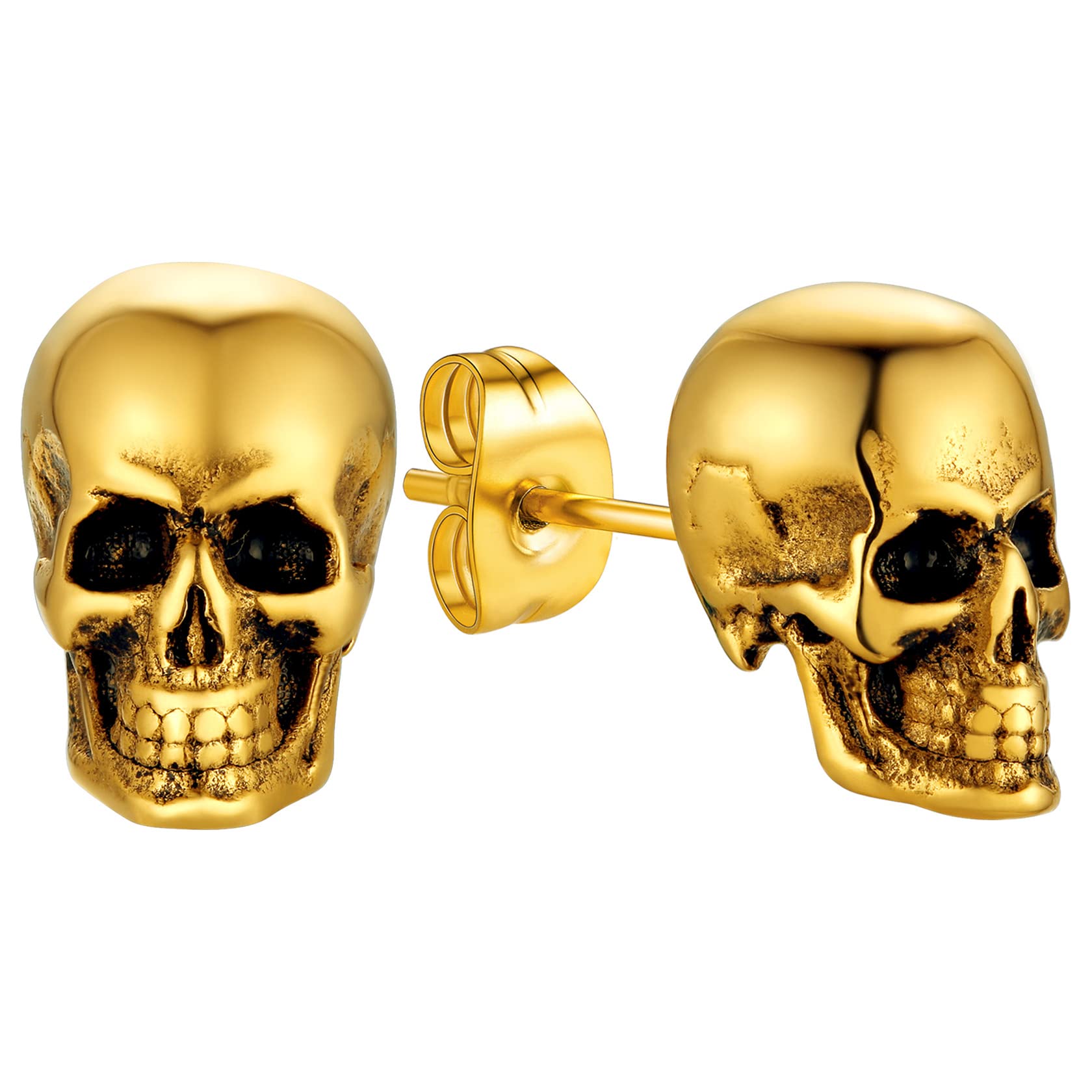 ChainsHouse Gothic Skull Hoop Earrings for Men, Surgical Stainless Steel Huggie/Stud Earrings Punk Jewelry for Men Women