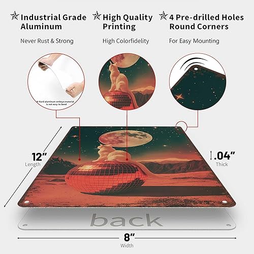 Miniatura 2 de Funny Metal Signs Trippy Cat Disco Ball Posters Retro 70s Space Cat Wall Art Mirrorball Moon Tin Sign For Home Room Office Decor 8x12inch