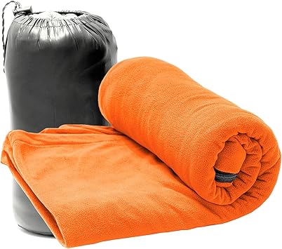 Amazon Travelets インナーシュラフ フリース 寝袋 ブランケット 軽量 コンパクト 洗える 優しい肌触り アウトドア キャンプ 車中泊 防災グッズ 多機能 オールシーズン対応 オレンジ Travelets 寝袋 シュラフ