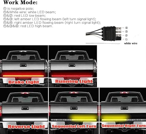 Miniatura 2 de Ricoy Tira de barra de luz LED de triple fila de 40 pulgadas con señal de giro secuencial ámbar, LED superbrillante, señal de giro de parada inversa