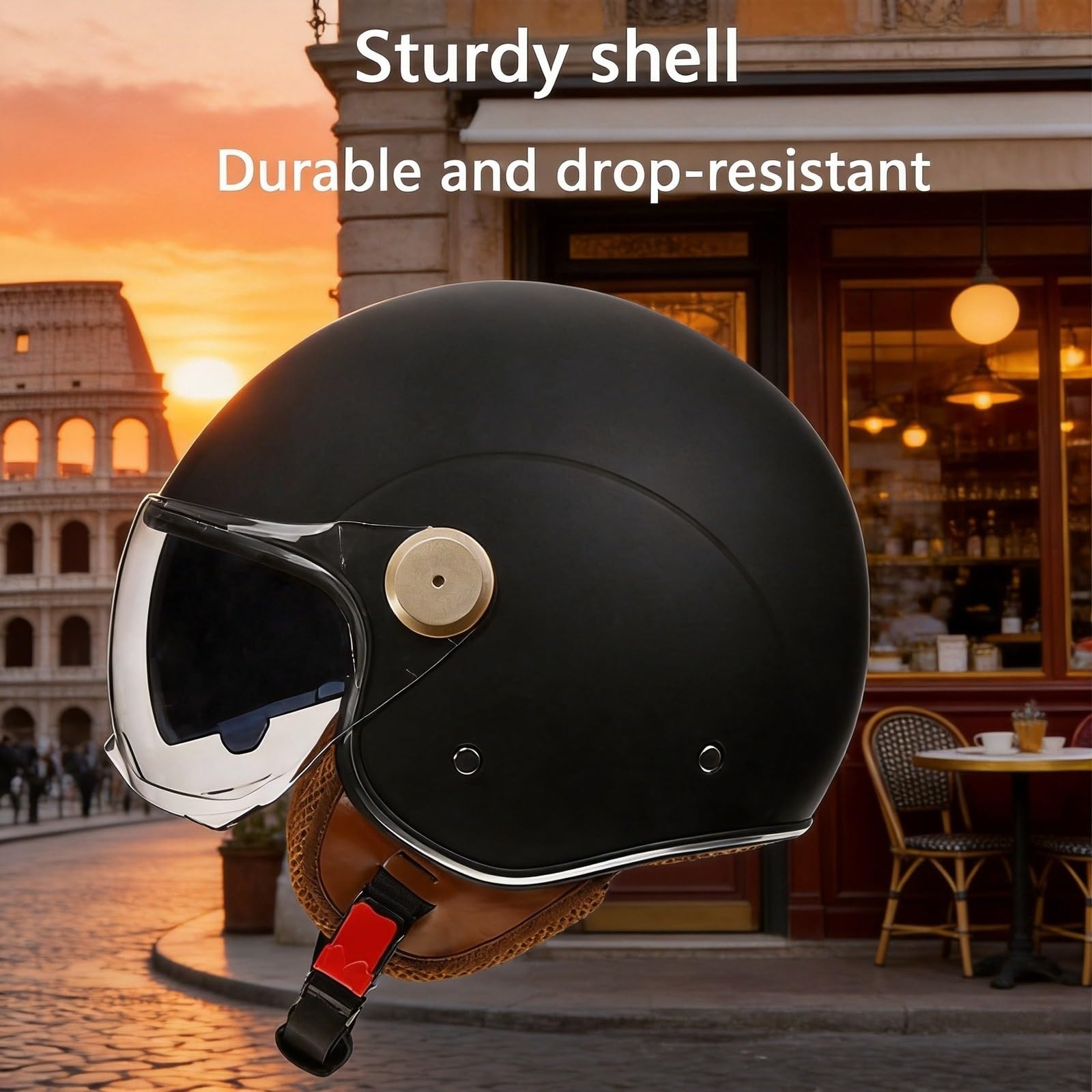 Kask Motocyklowy Jet ECE 22.06 Retro 3/4 dla Kobiet Mężczyzn Skuter Kask Otwarty z Podwójną Szybą Mikrometryczne Zapięcie 7-Stopniowe Skrzydła Płomienie Różowy Czerwony