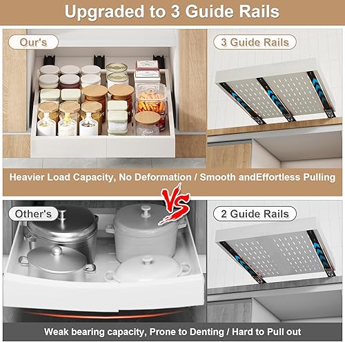 Miniatura 4 de Organizador de Gabinete Extraíble, Ancho Expandible (28 cm-41 cm), Profundidad (43 cm-61 cm) con 3 Carriles, Cajones Deslizantes, Estantes Blanco