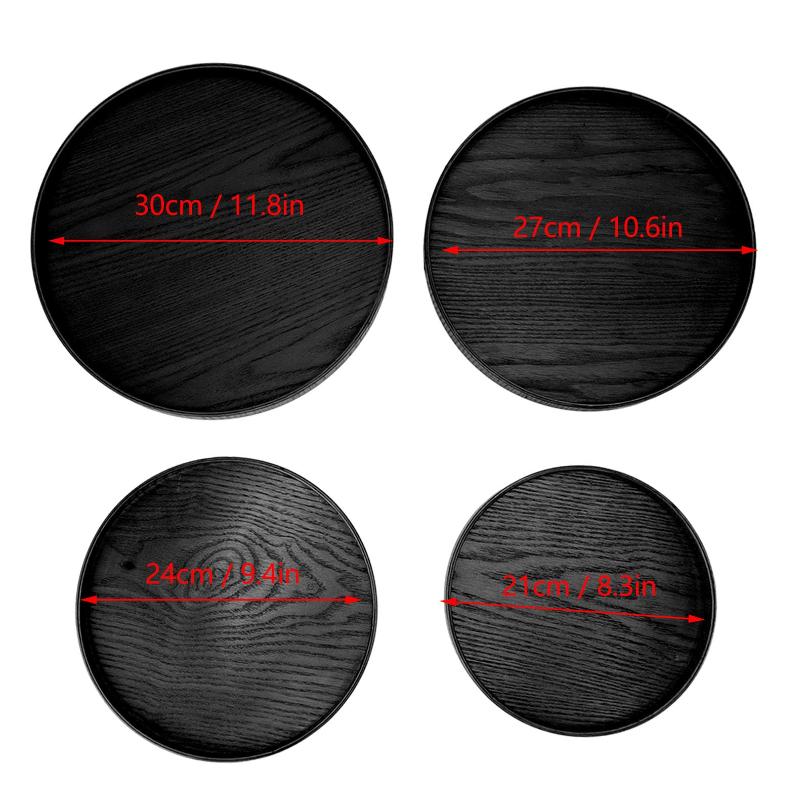Bandeja de madera negra para servir, antideslizante, a prueba de derrames, multifuncional, redonda, para restaurantes, hogar y fiestas, y elegante accesorio de cocina