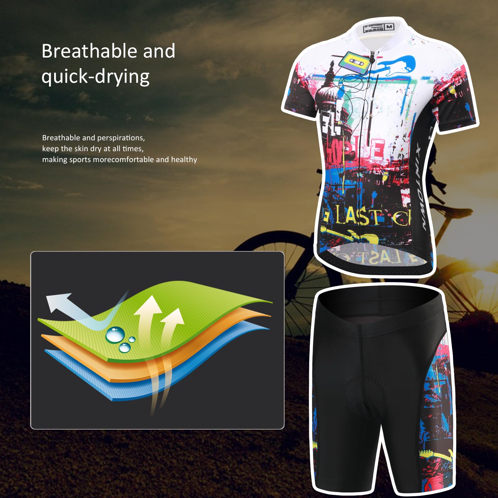Camiseta de ciclismo para niños y niñas, sudadera transpirable de manga corta + pantalones cortos con cojín de combinación de cislismo