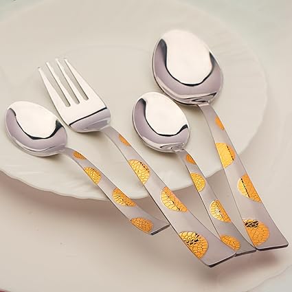 Parage 24 Pieces Stainless Steel Golden Cutlery Set, Premium Cutlery Set for Home & Kitchen, 24k Gold Flatware for Elegant Dining (6 Pieces Each Table Spoons, Table Forks, Dinner Spoons & Tea Spoons)
