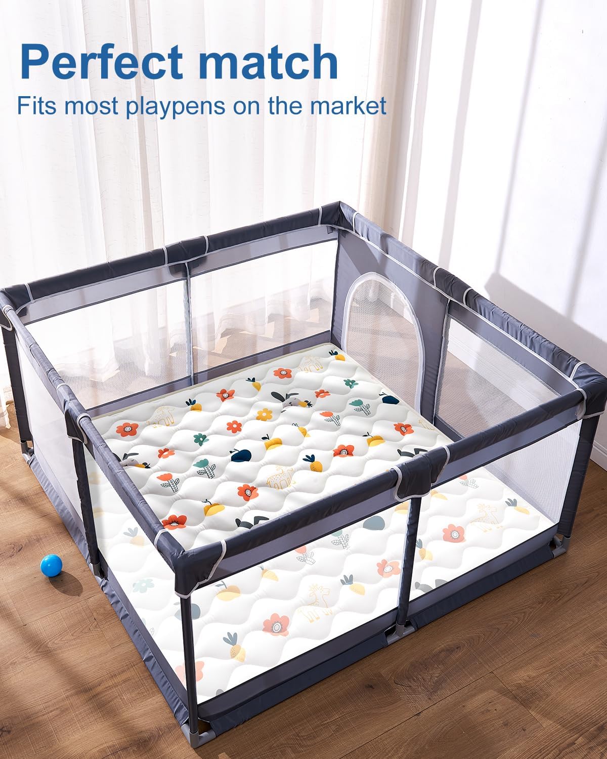 Geruchlose Premium-Schaumstoff-Babyspielmatte, weiches Mikrofasergewebe, Krabbelmatte für den Boden, bequem und hypoallergen, rutschfeste, gepolsterte Boden-Laufgittermatte für Säuglinge, Babys