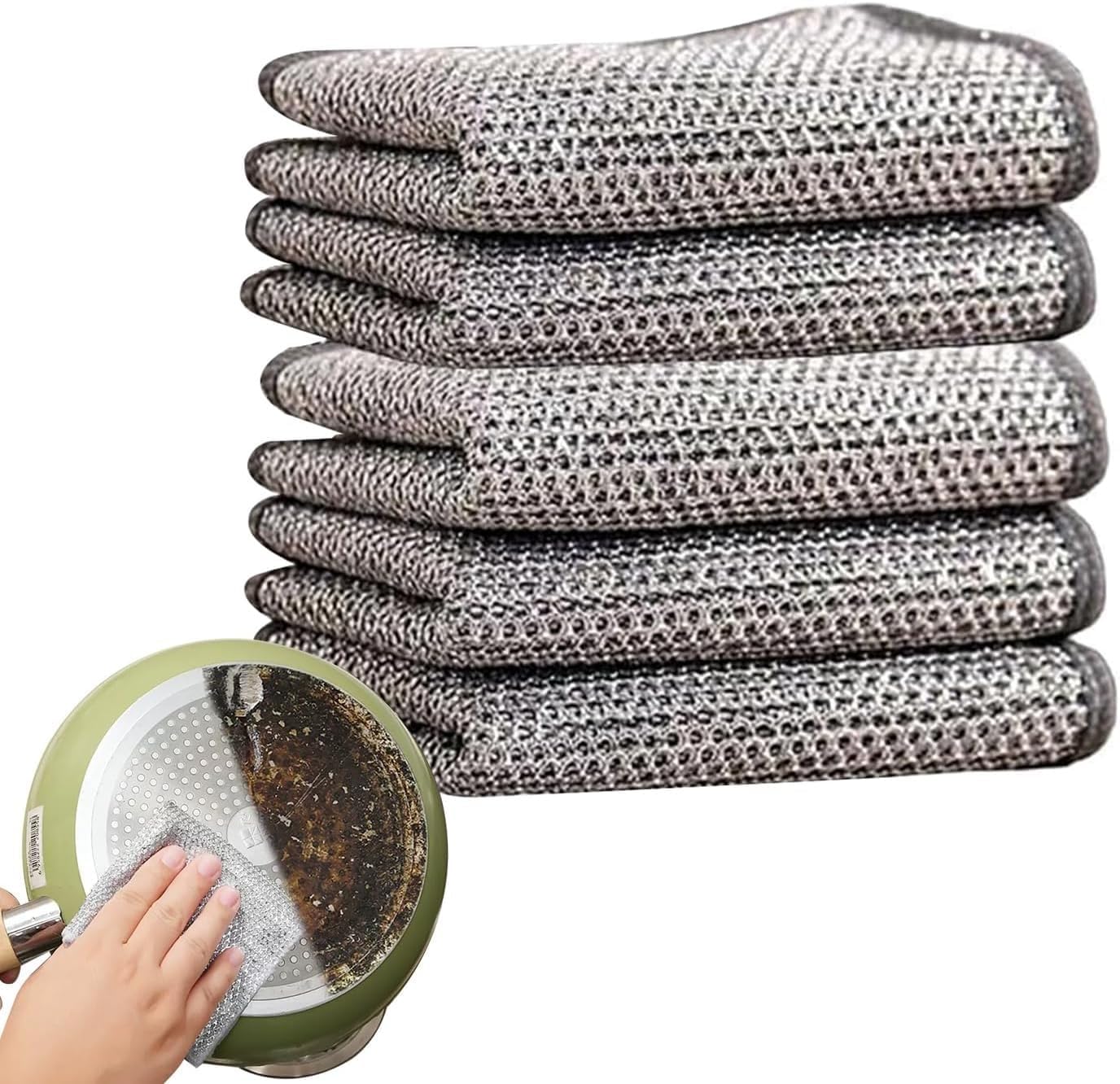 DLALA Multipurpose Dishwashing Rags for Wet and Dry Cleaning - Scrubber Dish Cloth + Gloves Steel Wire Insulated, Waterproof, Kitchen Scrubbing Cleansing Dishes, Sinks (5*Dish Cloth) (B0D1VPT596) Amazon Price History, Amazon Price Tracker