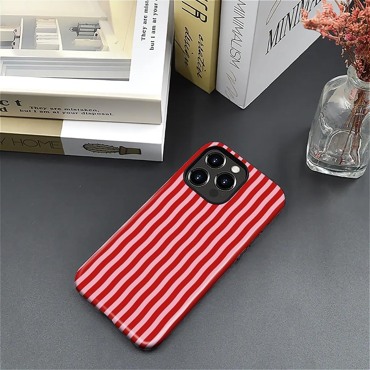 for iPhone 16 Pro Max Case,HL2 Red Stripes Hybrid 2 Layer Hard Shell Silicone Protective Pattern Design Case - Image 5