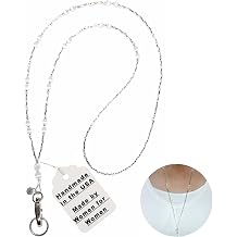 Hidden Hollow Beads Womens Simple White Strong Hand Beaded Lanyard, 34", USA, ID Badge Card Holder Teacher Cruise Keys Phone