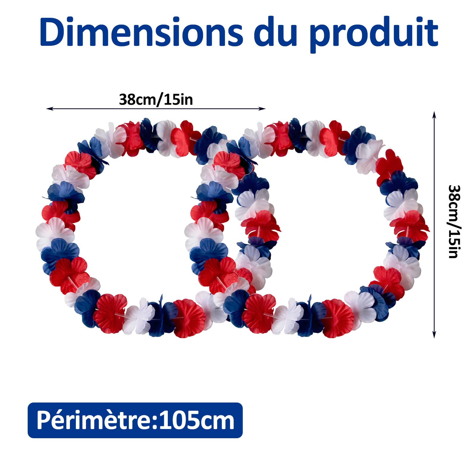 Kit Supporter Equipe de France, Collier Fleurs Bleu Blanc Rouge, Accessoires Tricolore pour Coupe du Monde 2026 Euro