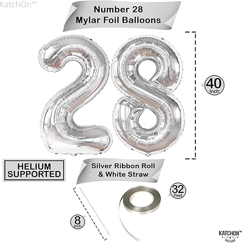 Miniatura 4 de Globos gigantes plateados del número 28, 40 pulgadas, globos del número 28, decoraciones de cumpleaños 28 para hombres, globos de cumpleaños 28 para