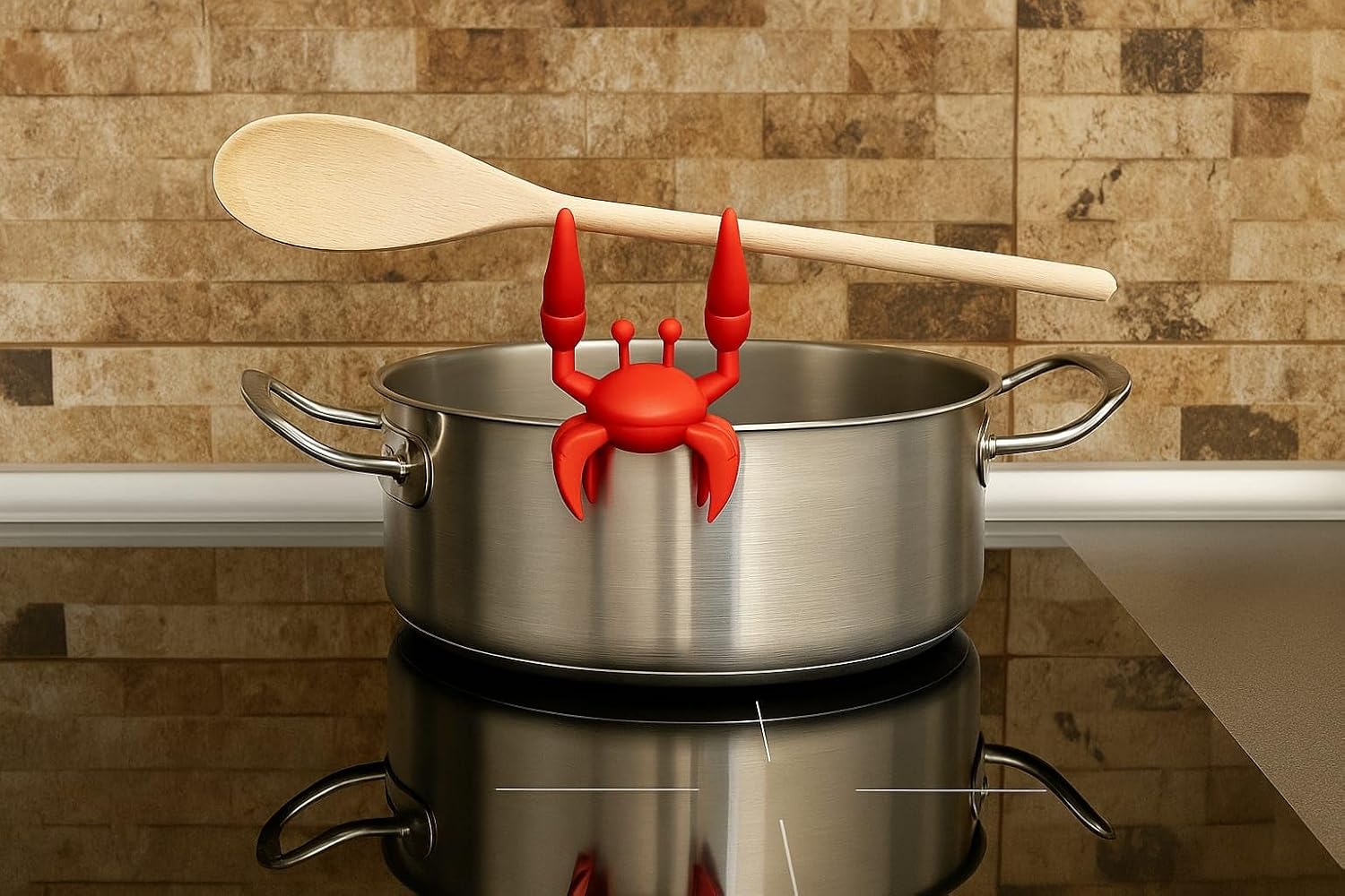 RED Crab Silicone Spoon Rest – Fun, BPA-free and heat-resistant utensil holder. Non-slip, easy to clean, keeps your kitchen tidy and doubles as a steam releaser.
