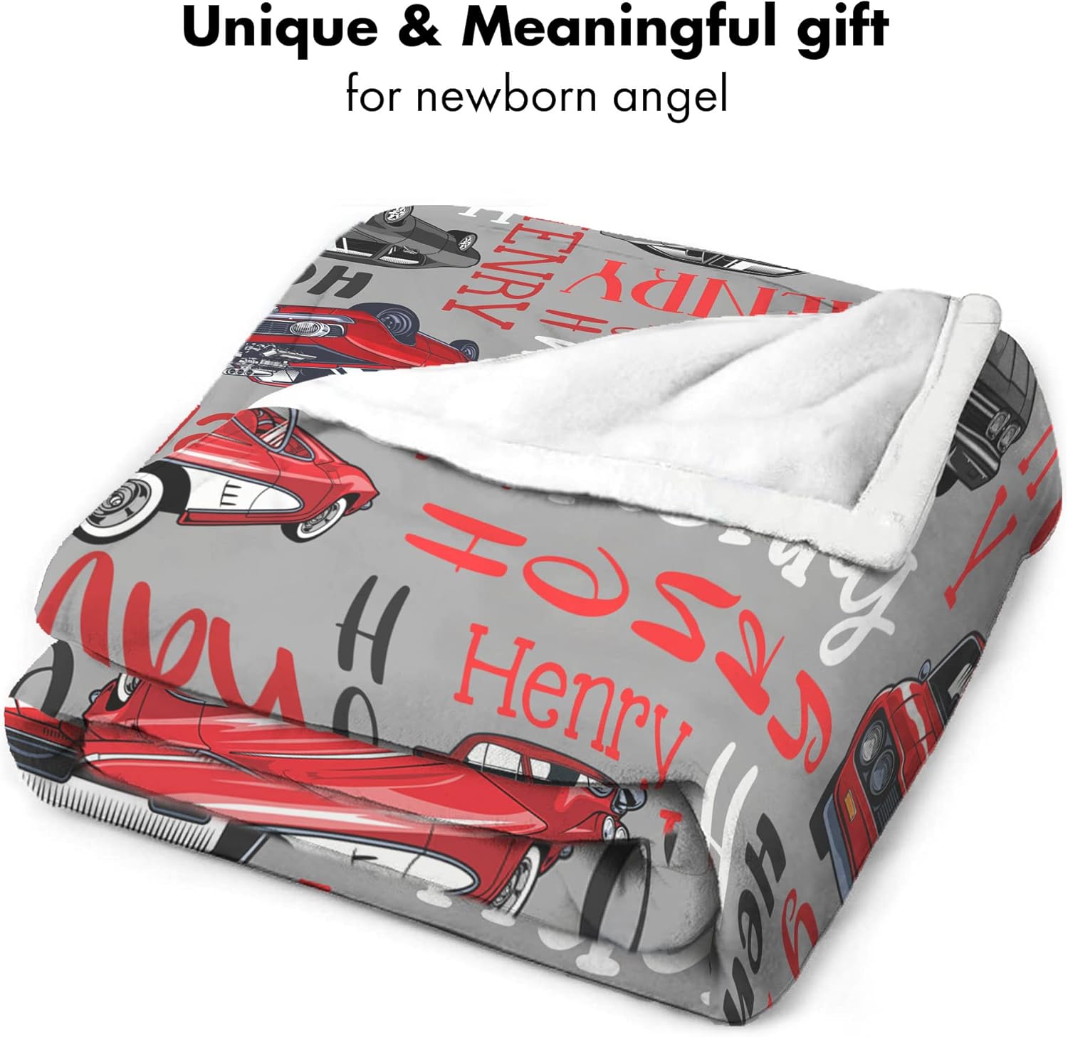Personalized Car-Themed Baby Blanket, Custom Boys Name Race Car Swaddle, Soft Plush Auto Nursery Bedding, Newborn Retro Car Wrap, Unique for Car Lovers