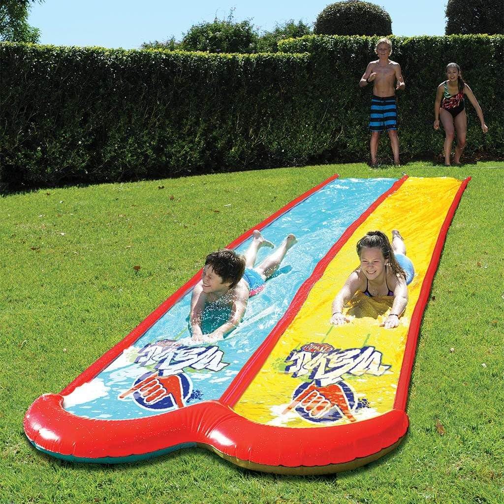 WAHU Doble Pista Deslizante, Juego para aire libre niños y niñas, Diversión refrescante para todo el verano, 750 cm de largo, Multicolor