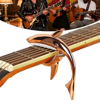 Variable Tone Pinch String Personalized Shark Tuner, Shark Guitar Capo Pretty Cool Capo for Electric Acoustic Classical Guitar Ukulele Zinc Alloy Spring(Rose Gold)