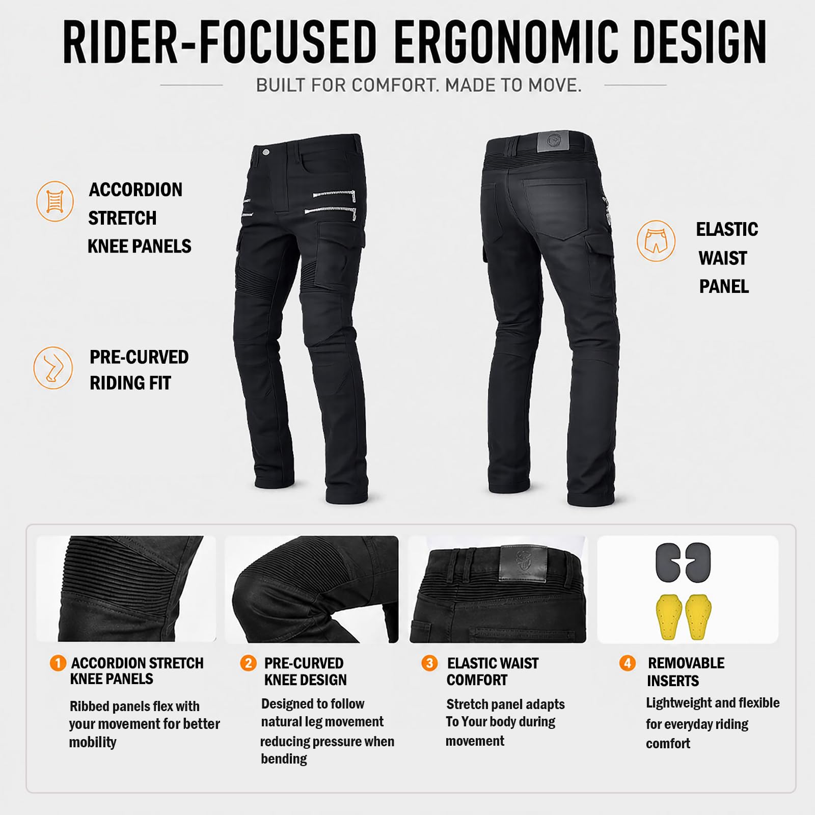 Motorradhose Damen Jeans, Stretch Motorrad Jeans Damen, Cargo Biker Hose Frauen, Vorgeformter Schnitt, Mehrere Taschen, Urban Motorradbekleidung Damen 4 Jahreszeiten