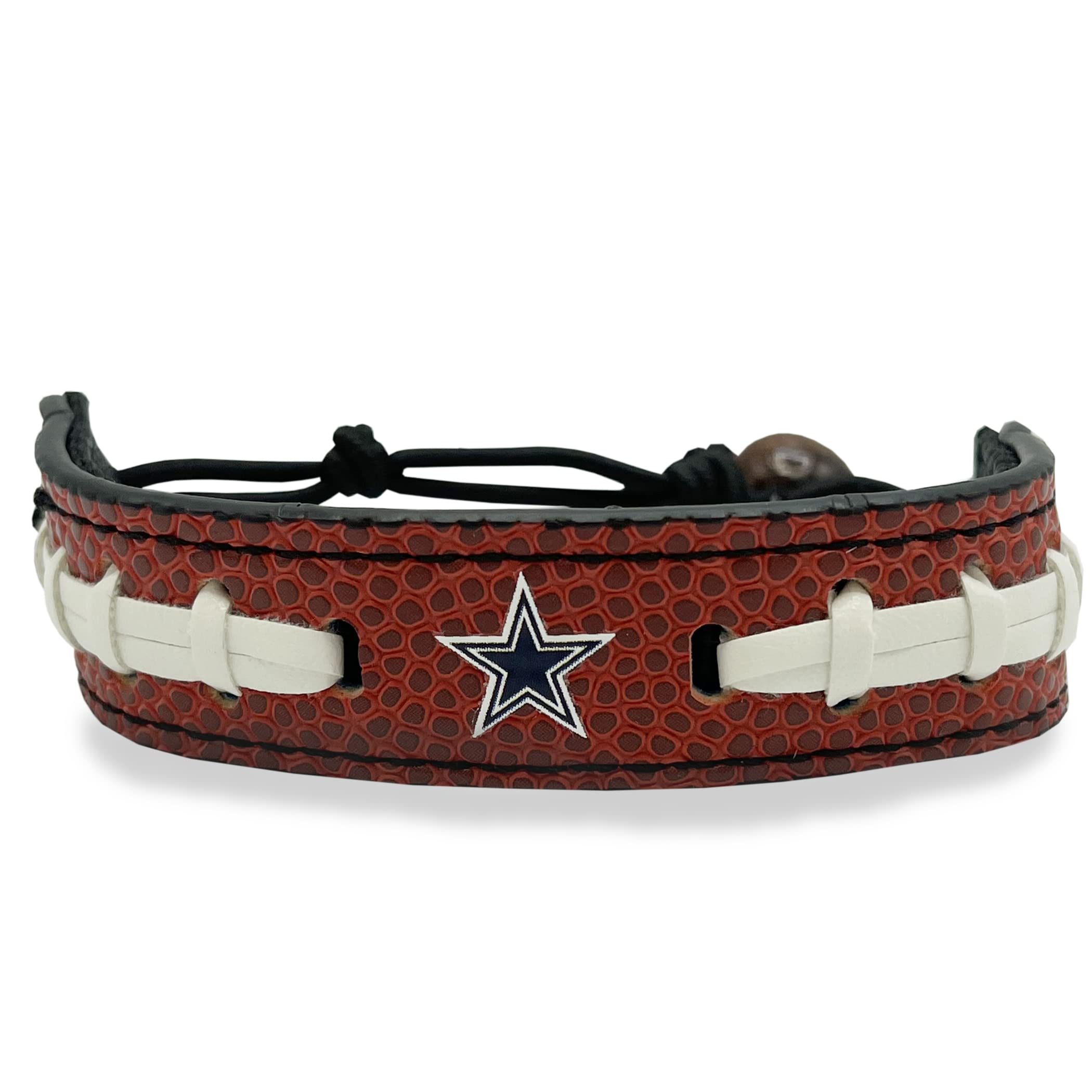 NFL Dallas Cowboys Unisex Leather Football Bracelet Pebble-Grain & Football Stitches for Gift or Game Day Comfortable & Adjustable