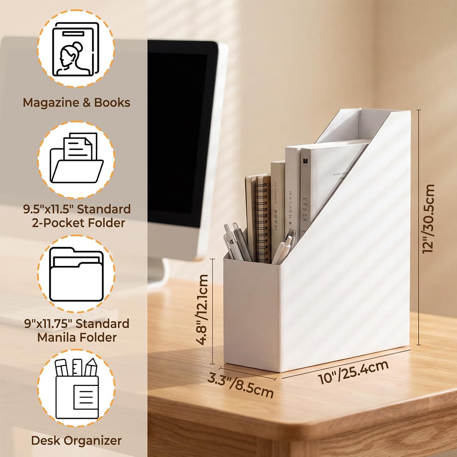 EXYGLO 6 Pack White Magazine File Holder, Cardboard Magazine Rack with Label, Foldable Storage Organizer Box for Book, Documents, 10x3.3x12 Inches image 2