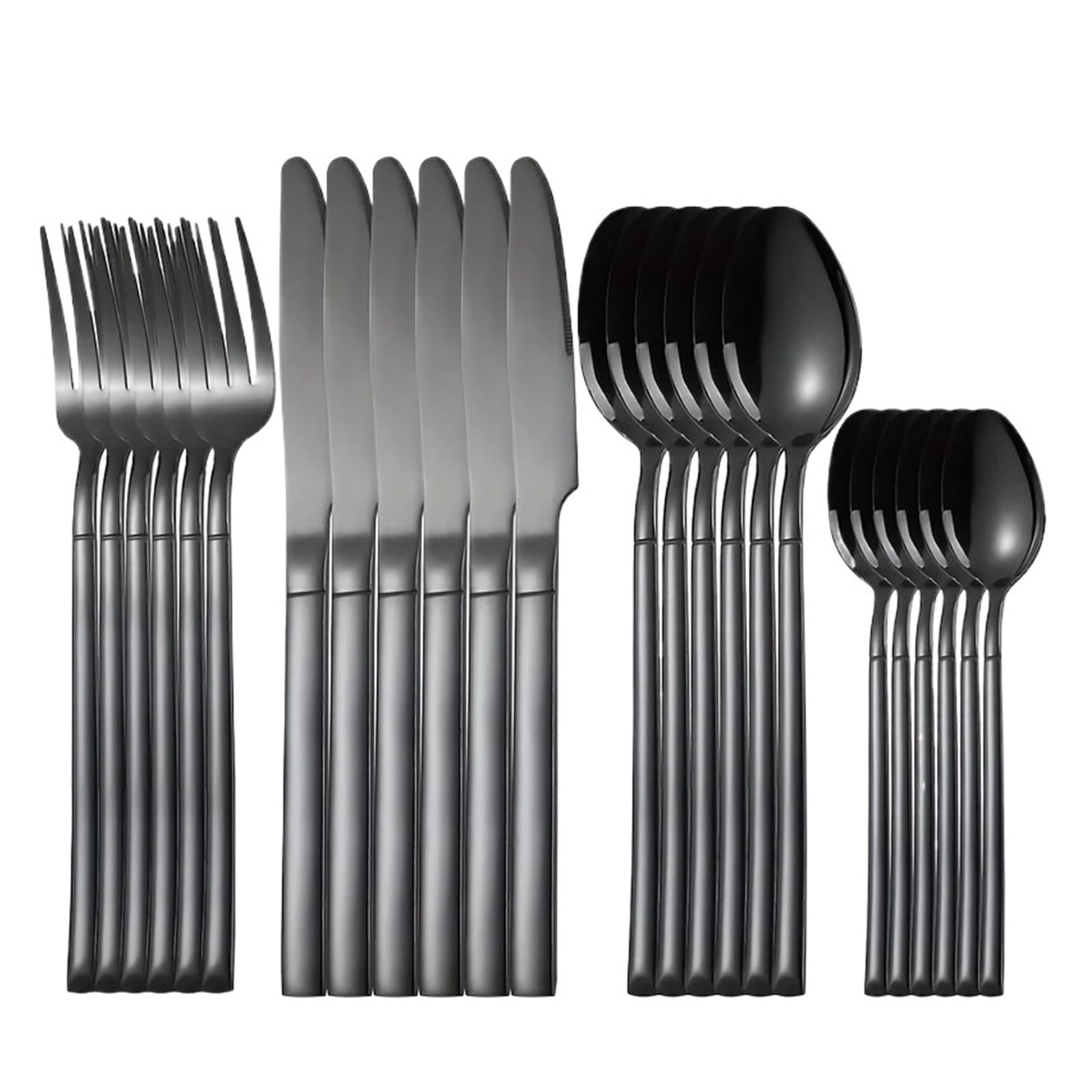 Cubiertos de acero inoxidable de 24 piezas, juego familiar con tenedor de postre para 6 personas