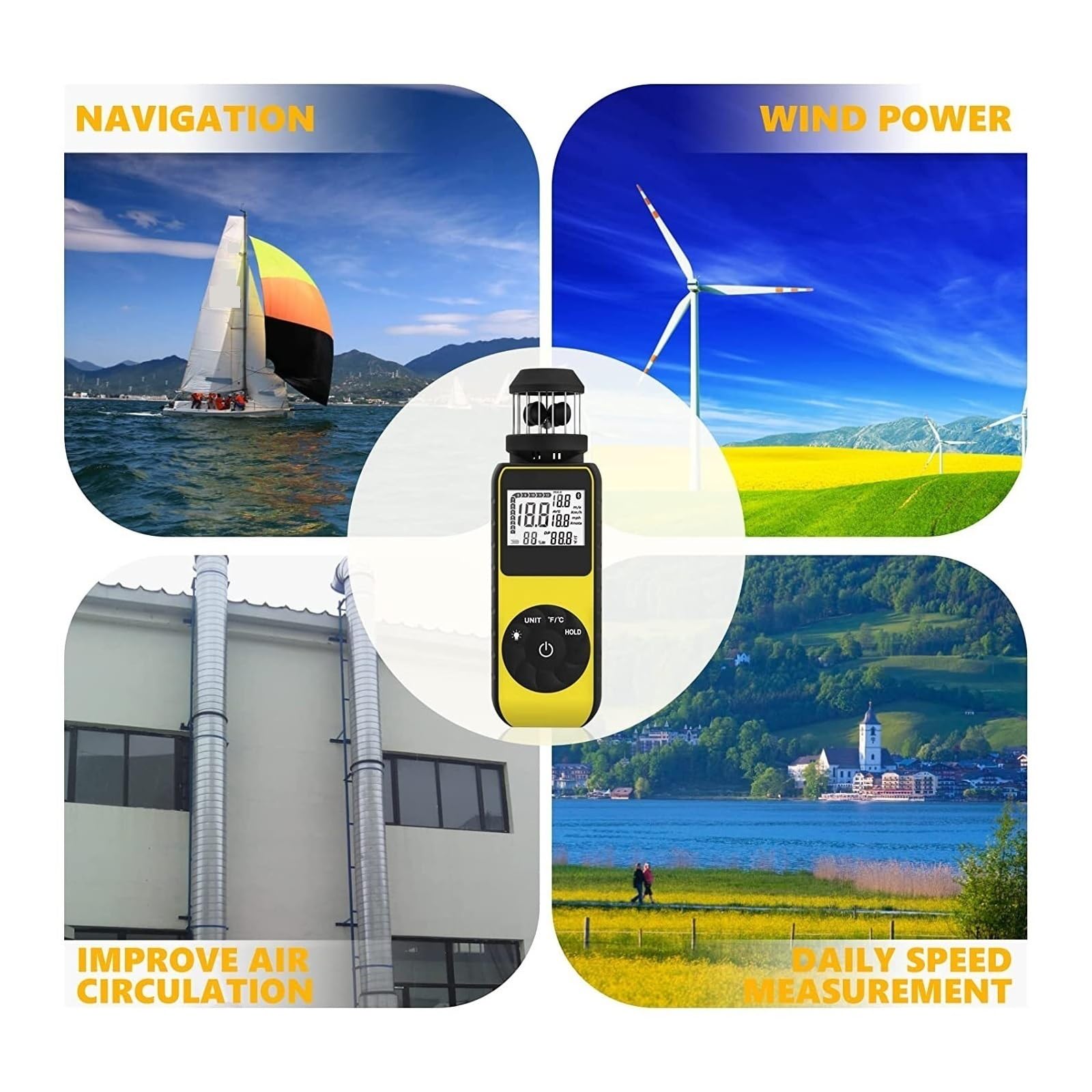 Anemometr/ręczny Anemometr, Obrót O 360° Do Pomiaru Prędkości Wiatru, Kierunku, Temperatury, Z Podświetleniem LCD Precyzyjny Pomiar