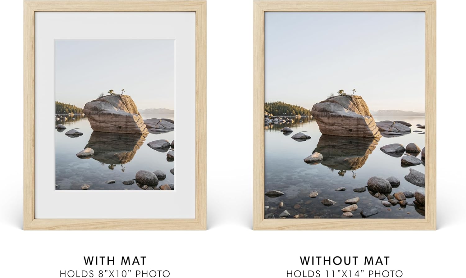 HAUS AND HUES 11x14 Picture Frame with Real Glass and Natural American Oak Matted to 8x10 - Oak Glass Picture Frame - Includes Vertical & Horizontal Hang - Ideal for Home, Office (11x14 in, Natural)