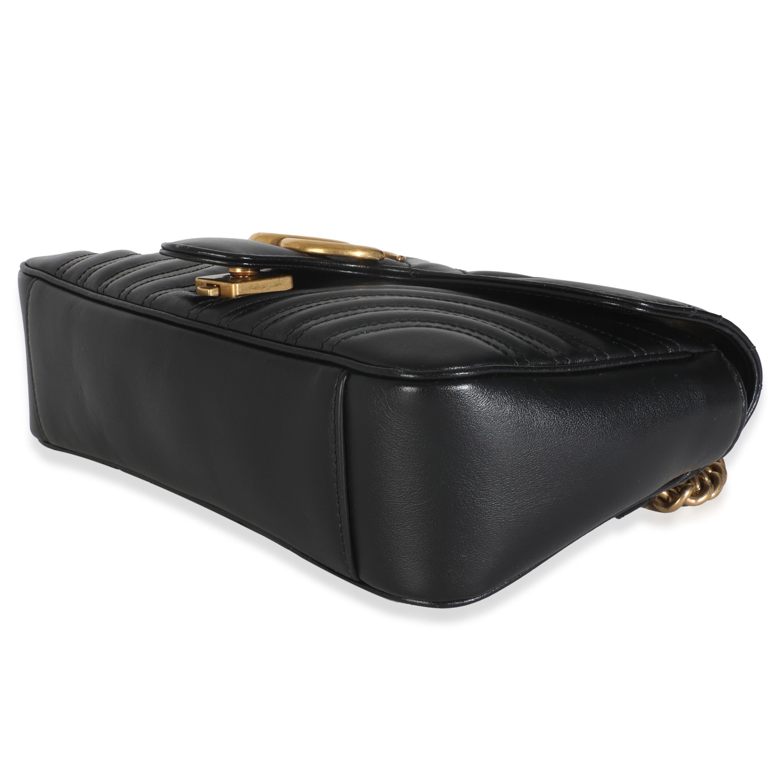 Gucci, Pre-Loved Gucci Black Matelasse Calfskin Small GG Marmont Shoulder Bag, Black