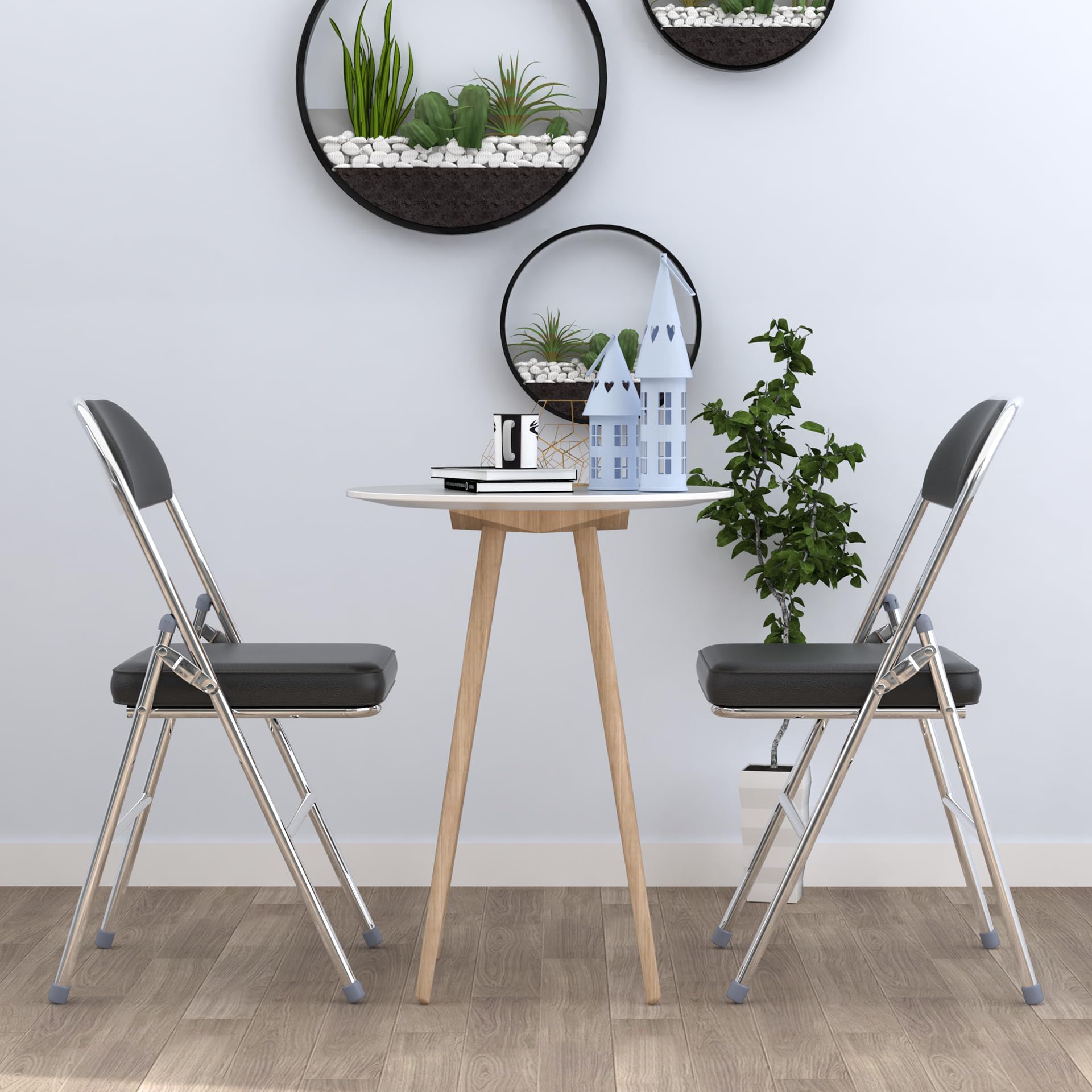 Lot de 4 Chaise Pliante, Chaises de Salle à Manger en PU, Cadre en métal, avec Dossier, 46x41x80.3cm, pour Salon, Bureau, Salle à Manger, Noir