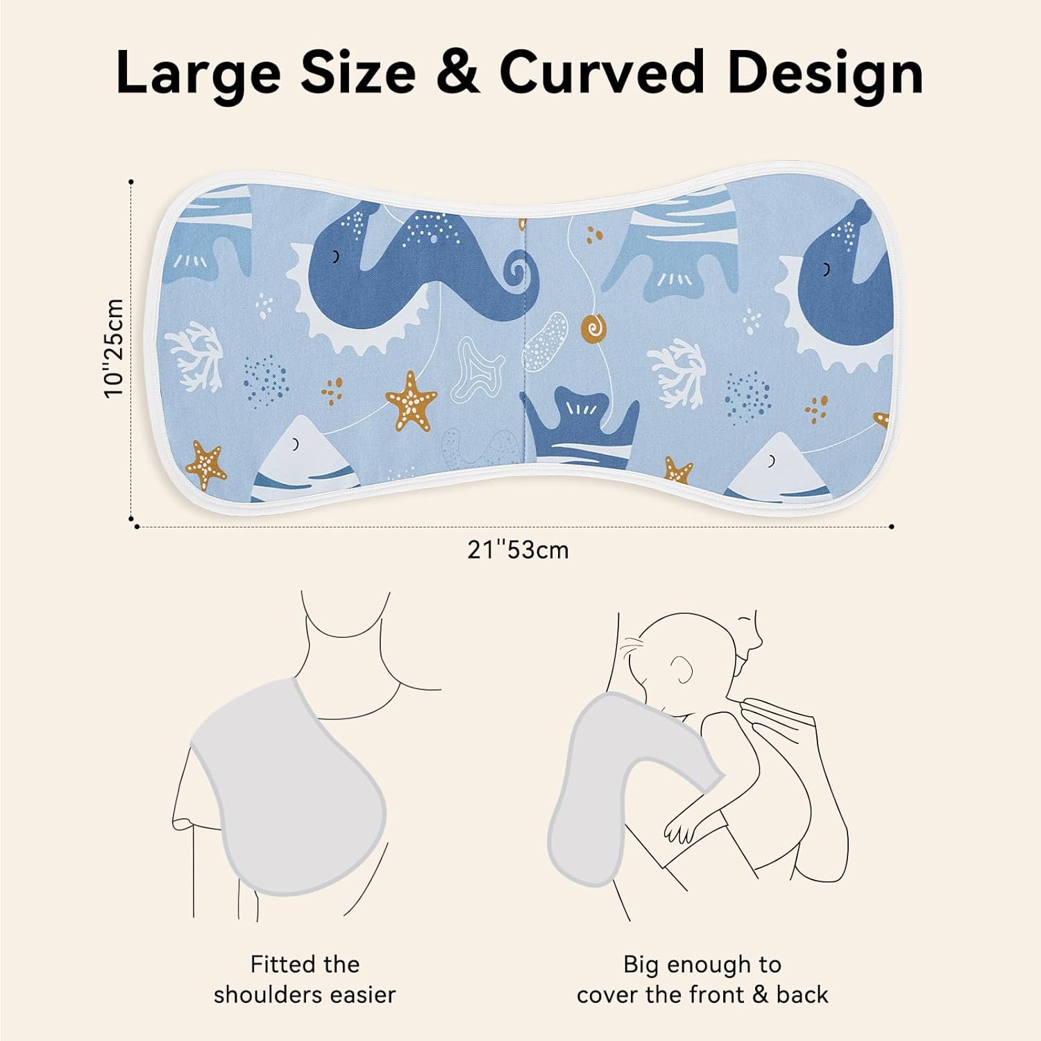 Yoofoss Baby Burp Cloths 100% Organic Cotton 5 Pack Burping Cloths for Babies Boys Girls Large 21''X10'' Extra Soft and Absorbent Ocean - Image 3