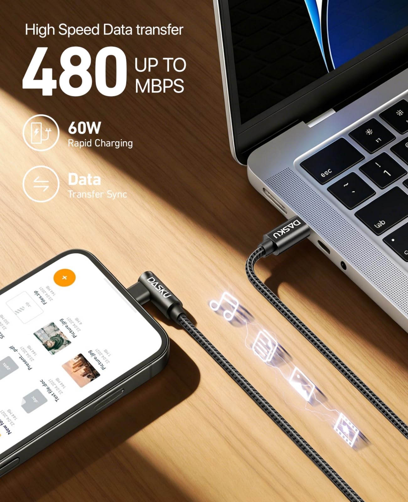 Dasku Cable USB C a C de 90 grados