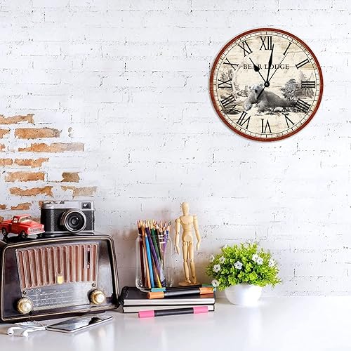 Miniatura 9 de Reloj de pared rústico con diseño de oso y decoración del bosque, reloj de pared personalizado de 15 pulgadas, funciona con pilas, silencioso, sin