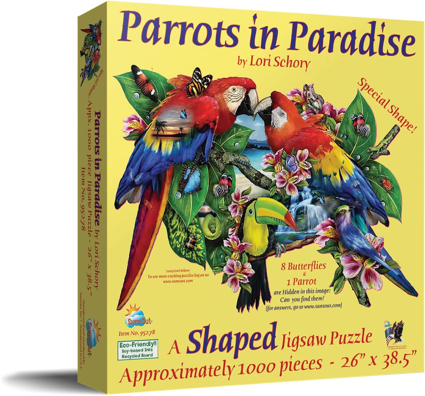 SUNSOUT INC - Parrots in Paradise - 1000 pc Special Shape Jigsaw Puzzle by Artist: Lori Schory - Finished Size 26" x 38.5" - MPN# 95278
