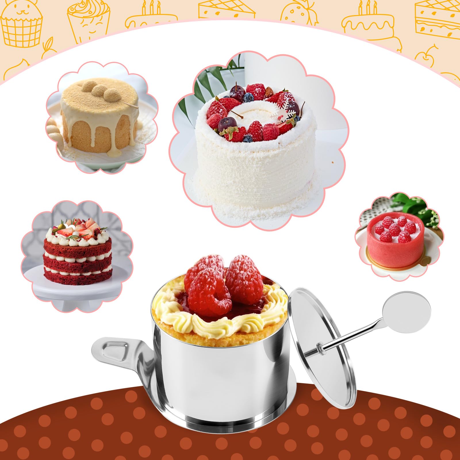 SWAWIS 12 Piezas Aros de Cocina Ø7,5cm con Elevador y Apisonador | Anillos Redondos para Postres y Comida, para Pasteles Mousse y Bolas de Arroz