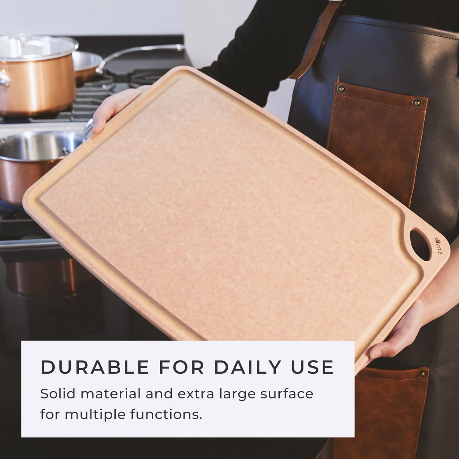 Elihome Classic EXTRA LARGE Kitchen Cutting Board, Natural Wood Fiber Composite, Dishwasher Safe, Eco-Friendly, Juice Grooves with Easy Grip Handles,Non Porous, Non Slip,BPA Free, Made in USA 19"x14"