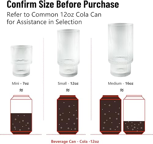 Miniatura 2 de Vasos acanalados  Juego de cristalería fácil de agarrar con pajitas y moldes de hielo  12 oz x 4, 7 oz x 4  Juego de vasos de bebida vintage