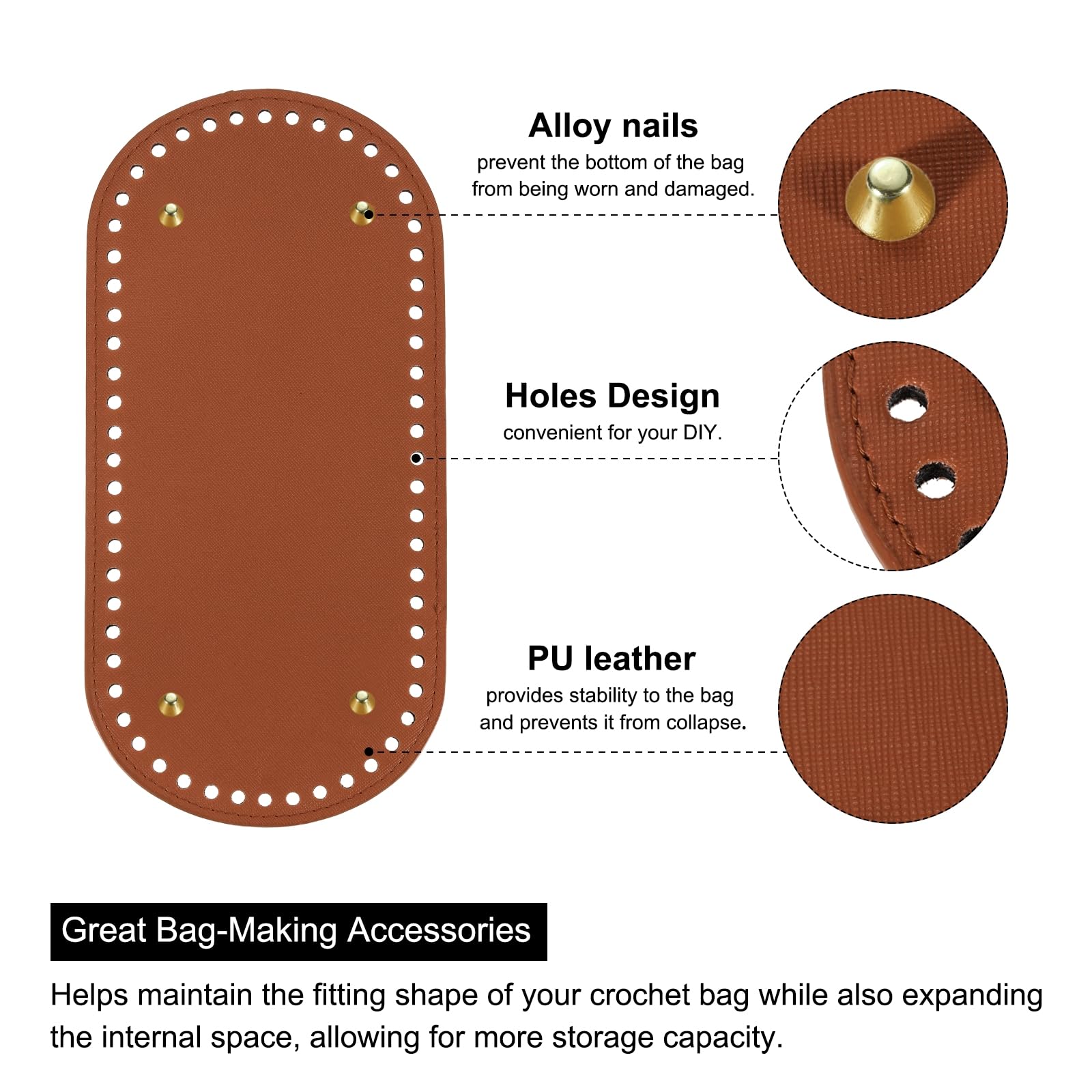 Uxcell Oval Bag Bottom Shaper Pad - 9.84x4.72" PU Leather Base For DIY Crochet, Knitting, Purse Making (Dark Brown)