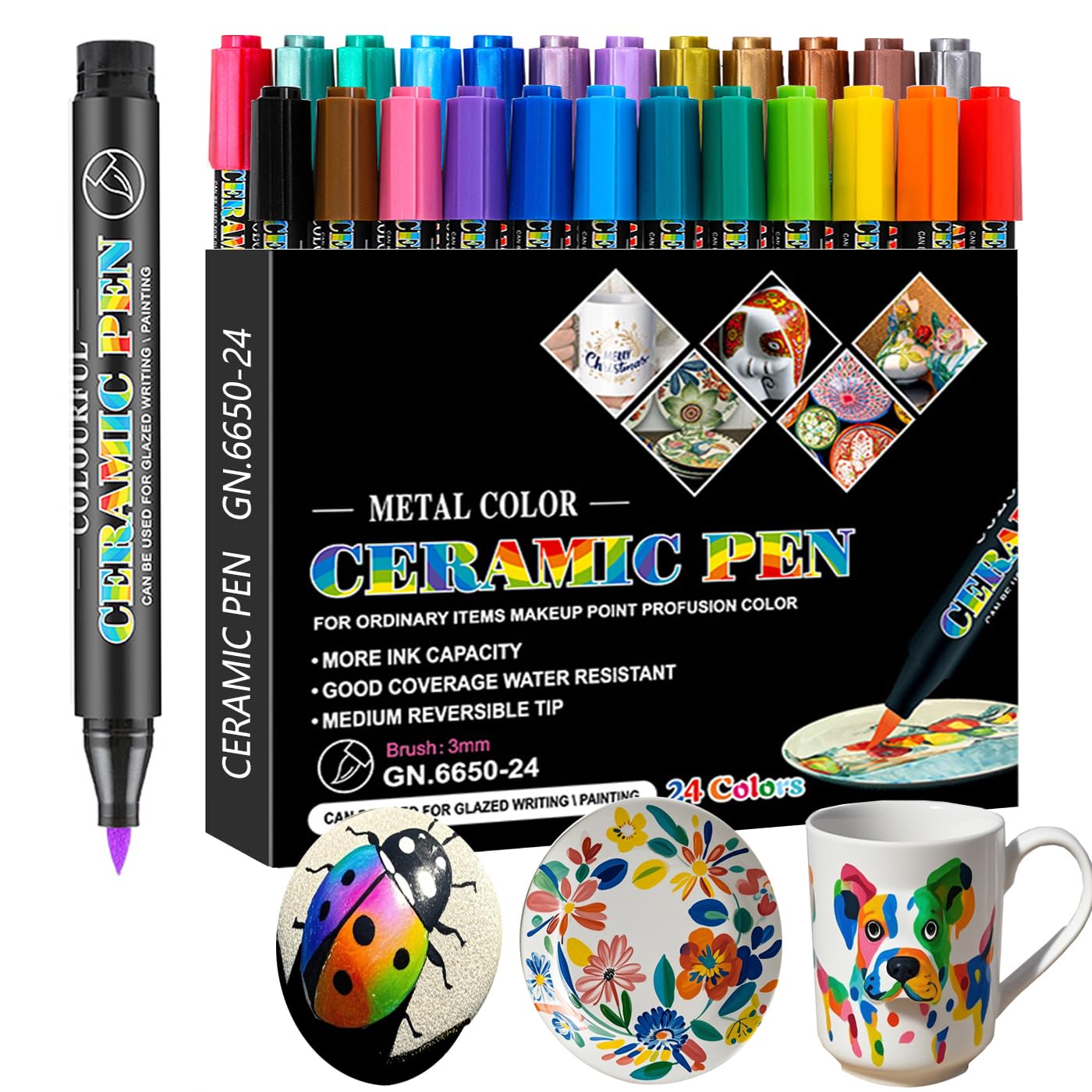 24 matite in porcellana lavabili in lavastoviglie, 24 colori a base d'acqua, e matite in porcellana, lavabili in lavastoviglie, penne in ceramica per decorazione e pittura (12 colori + 12 colori