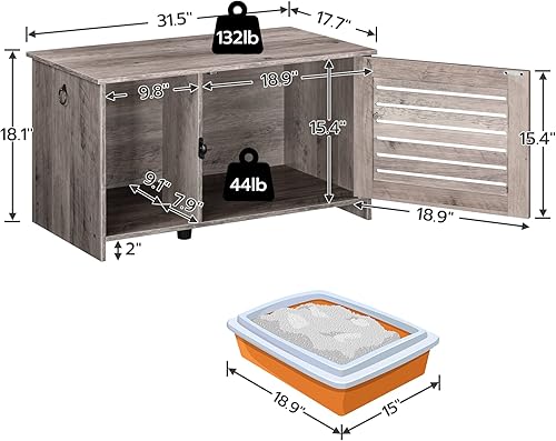 Miniatura 2 de HOOBRO Caja de arena para gatos, mueble oculto para gatos con puerta con rejillas, amplio baño oculto para gatos con divisor, mueble para gatos,