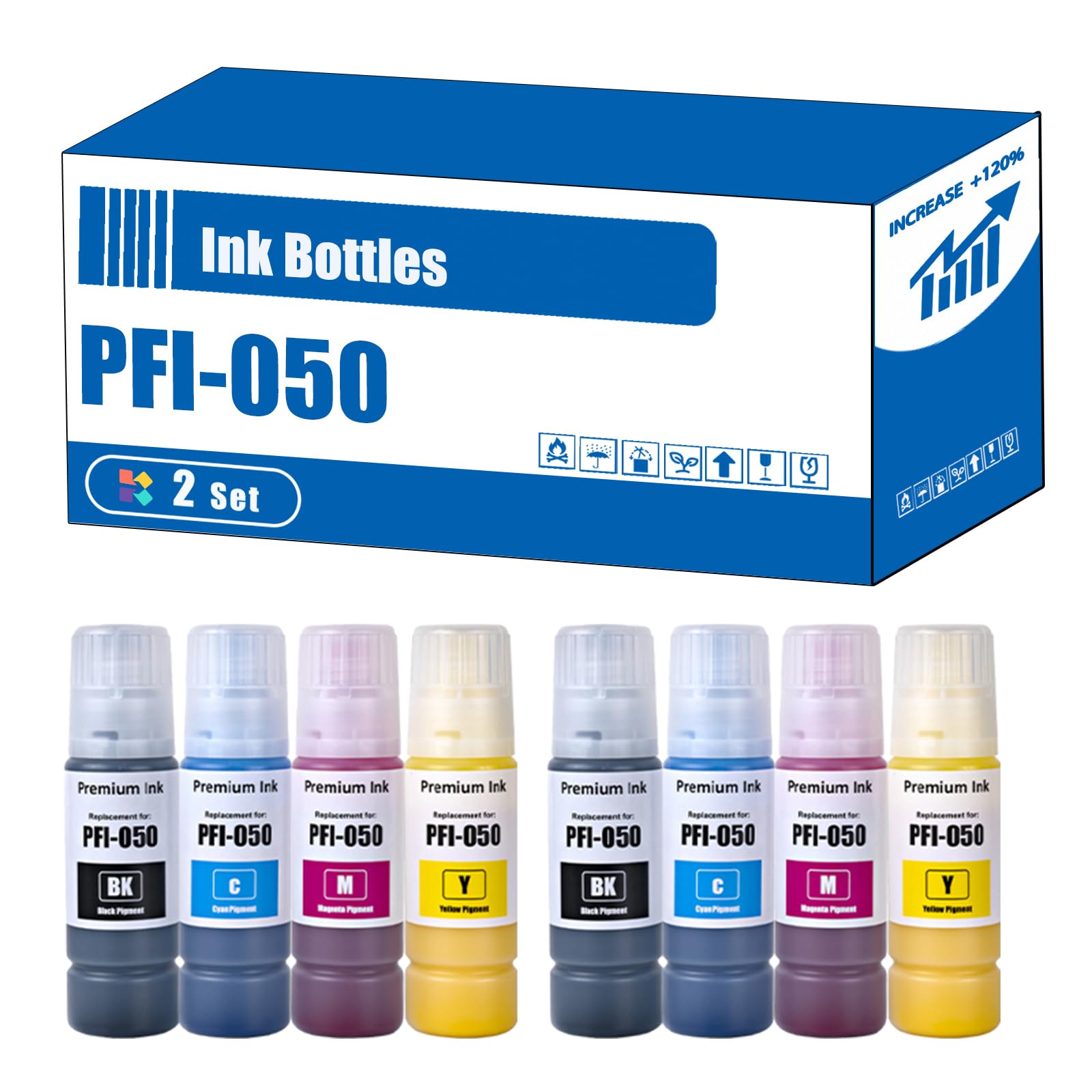 PFI-050 Ink Bottles Compatible for Canon imagePROGRAF TC-20 TC-20M TC-21 TC-21M Printers, High Yield 1400 Pages, Accurate Imaging Rich Colors (2 Set)