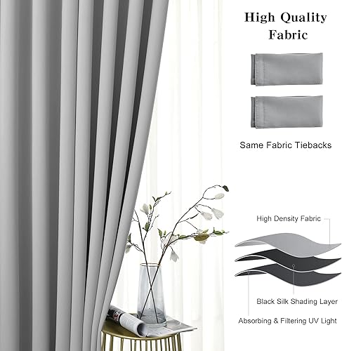 Miniatura 5 de Cortinas 100% opacas de 63 pulgadas de largo para dormitorio, reducción de ruido grueso, aislamiento térmico con ojales, cortinas de oscurecimiento