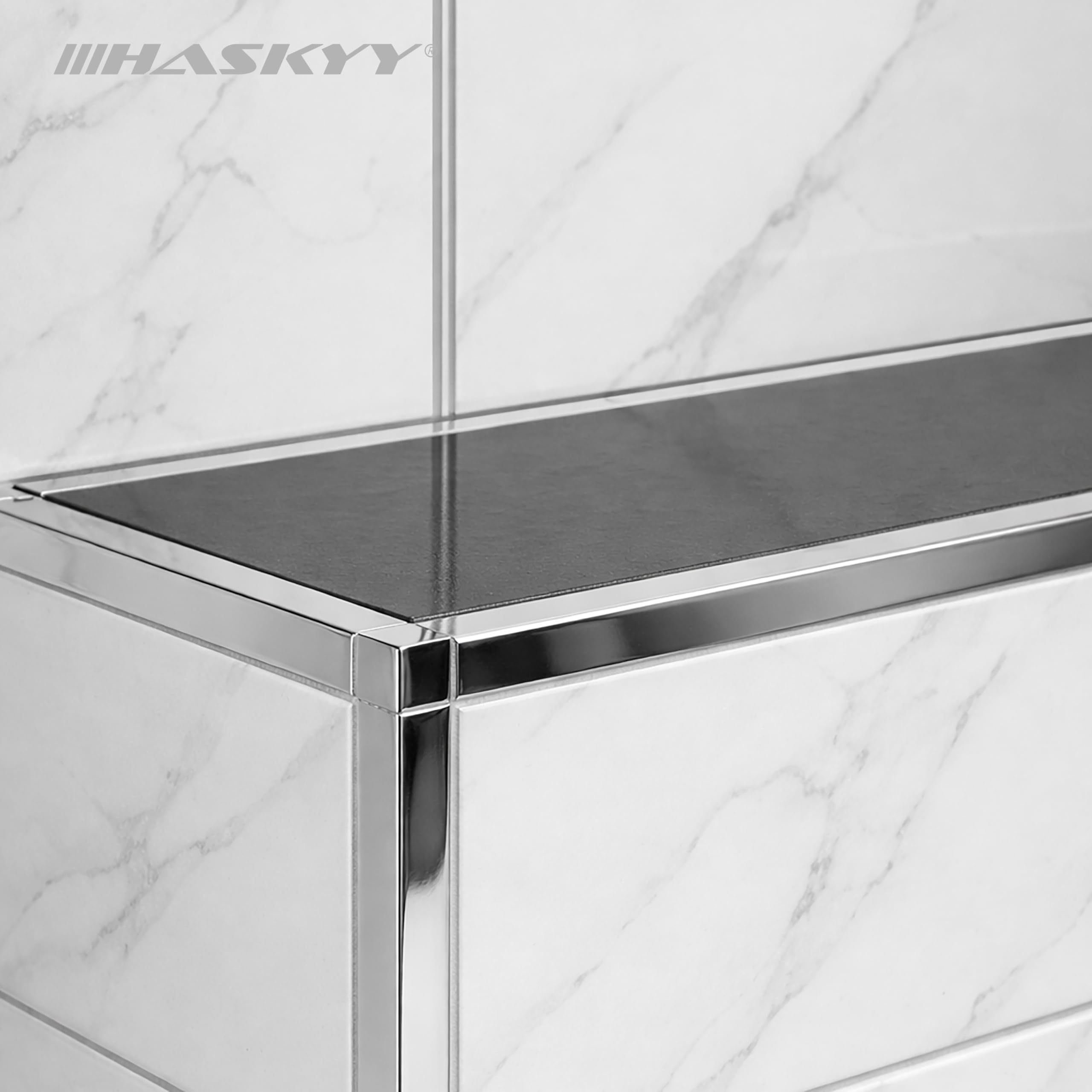 HASKYY Terminale per binario di piastrelle, profilo quadrato angolare, in acciaio inox V2A, lucido, altezza: 8 mm, 10 mm, 11 mm, 12,5 mm, angolo interno ed esterno (10 mm)