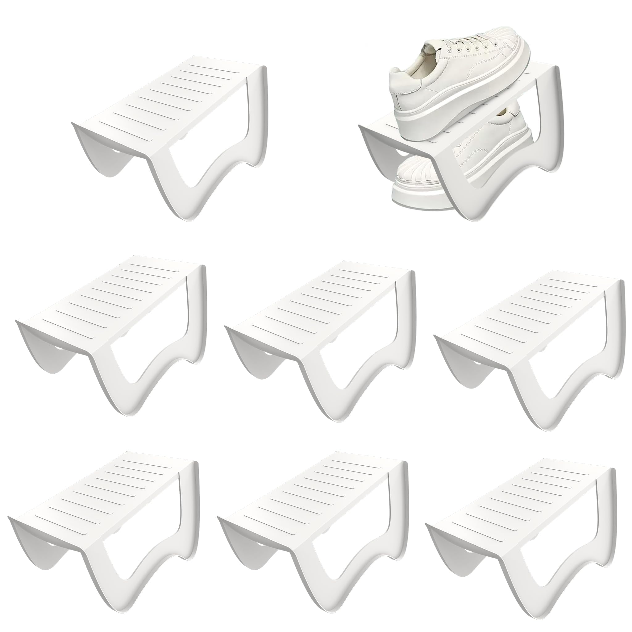 FIVMEN 10 unidades de apiladores de zapatos de polipropileno, antideslizantes, para ahorrar espacio, organizador de zapatos, organizador de zapatos de doble capa, color blanco