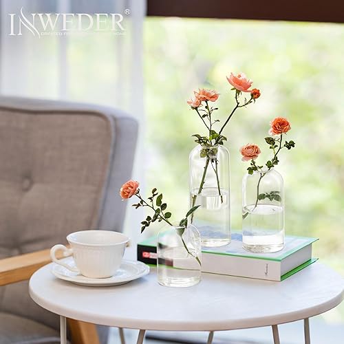 Miniatura 3 de Inweder Jarrones de cristal  Juego de 3 elegantes jarrones transparentes para bodas, fiestas, decoración del hogar