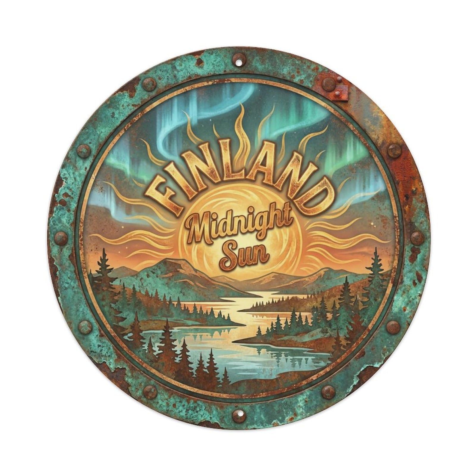 Vintage Travel Finland Exceptional Metal Tin Sign Plaque Wall Decor for Cafe, Club, Garden Round Metal Poster 8x8Inch