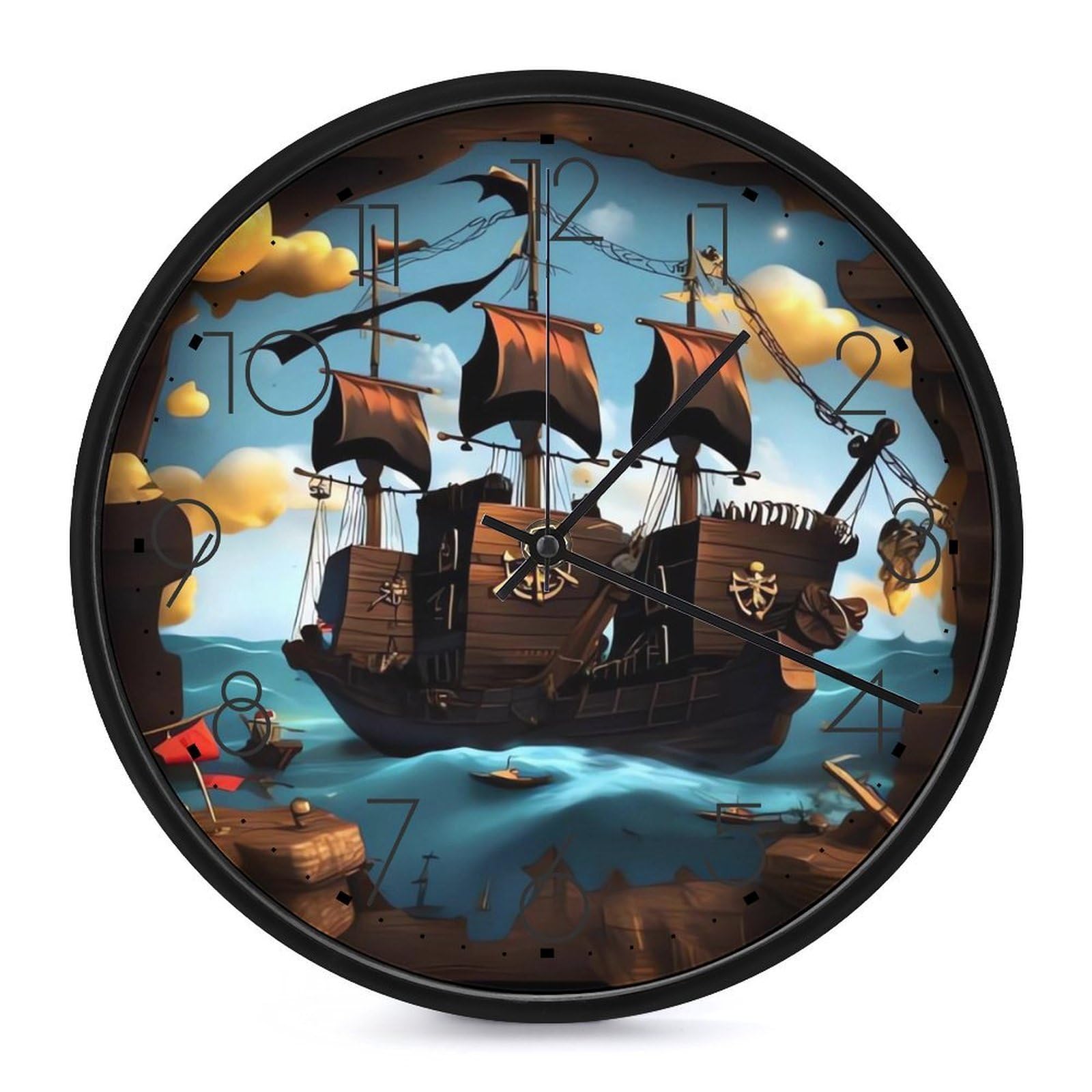 Horloge murale sans tic-tac noire ronde pour chambre et sommeil paisible