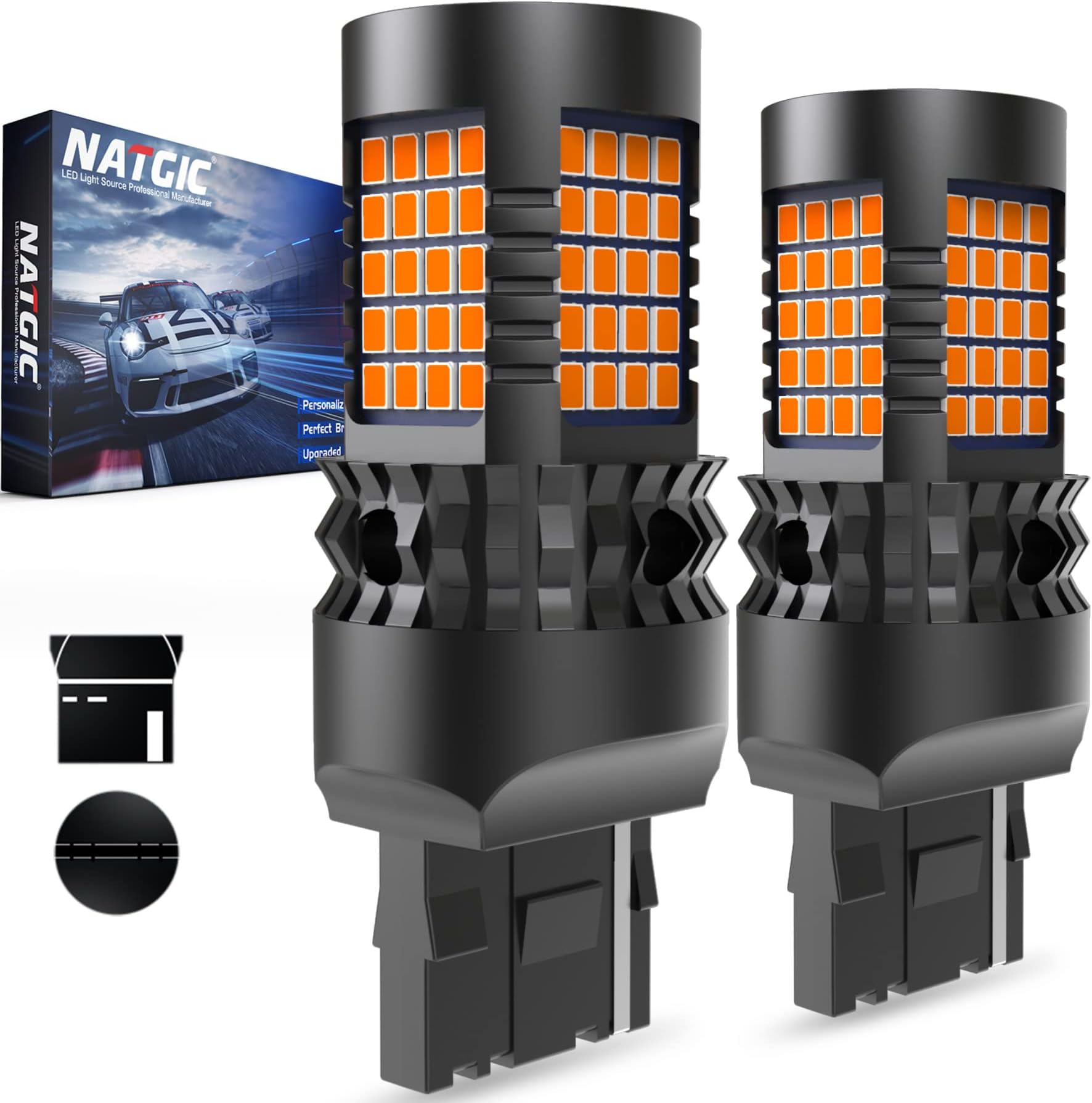 T20 7440 LED Bulbs Amber Yellow, W21W LED CanBus Error Free Built-in Load Resistor for Car Front or Rear Turn Signal Lights Blinker Light Side Marker Light- 89 Pcs LED Chips 4000LM 20W(2-Pack)