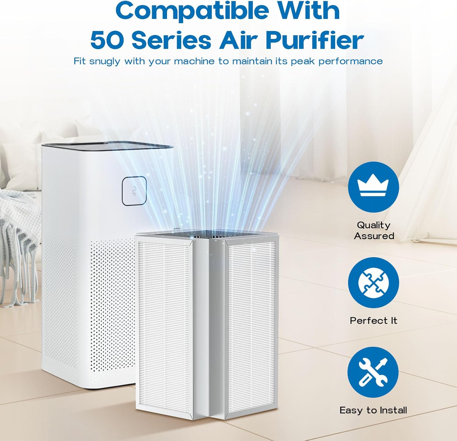 Replacement Filter Compatible with MA-50 Series Air Purifi-er, 3 in 1 Premium Filtration with Efficiency Premium Filter, Activated Carbon and Pre-filte, 3 Pack - Image 2