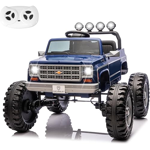 24V Ride on Car, Licensed Chevrolet Cheyenne Truck w/2X200W Motor, Remote Control, Decoration Streamer, 24 Volt Ride on Toys Power Big Wheels for Big Kids,Blue