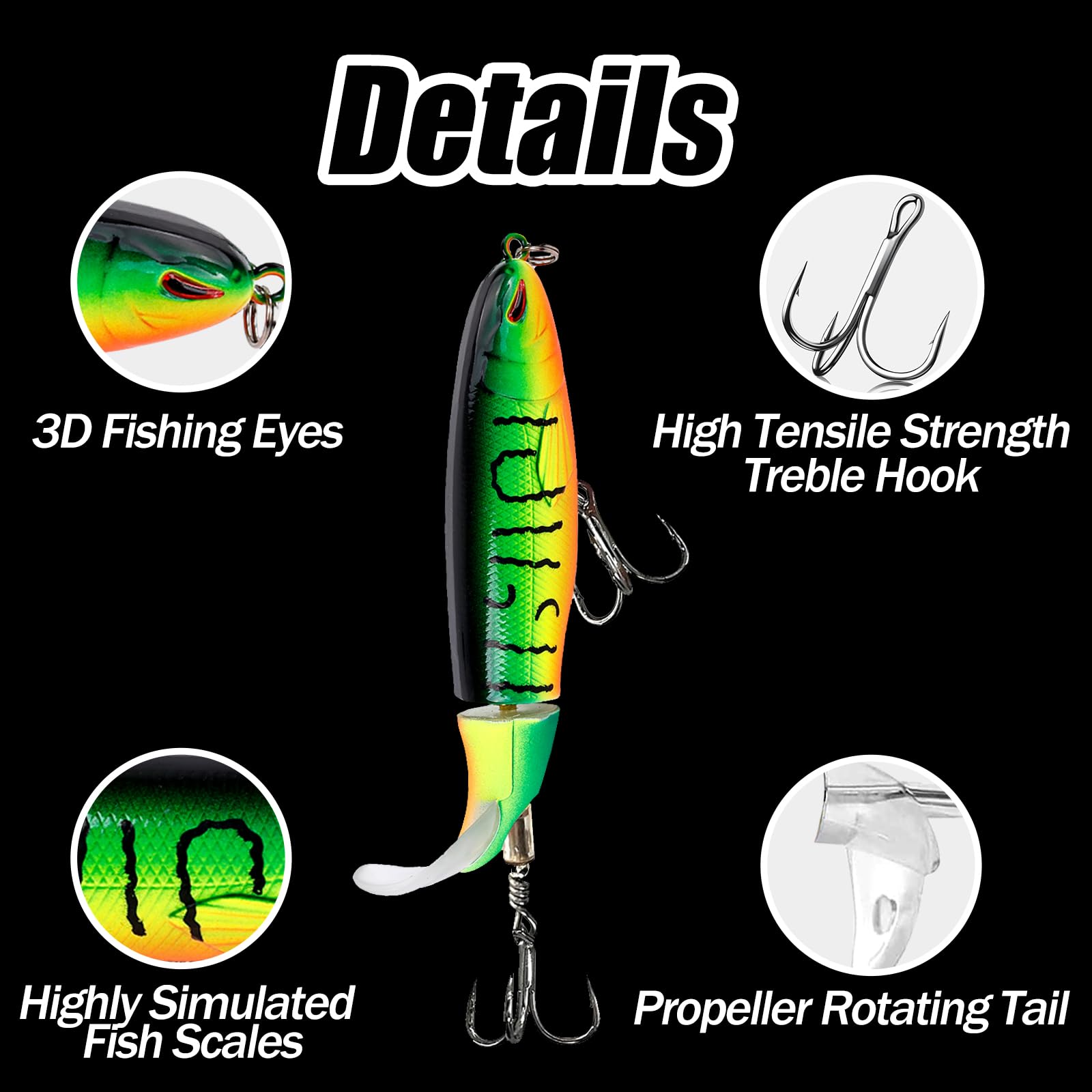 Señuelos Topwater para la Pesca de lubinas con Cola de hélice Crankbaits para lubinas truchas y lucios Agua Dulce Agua Salada 5 Unidades FS/YE-04