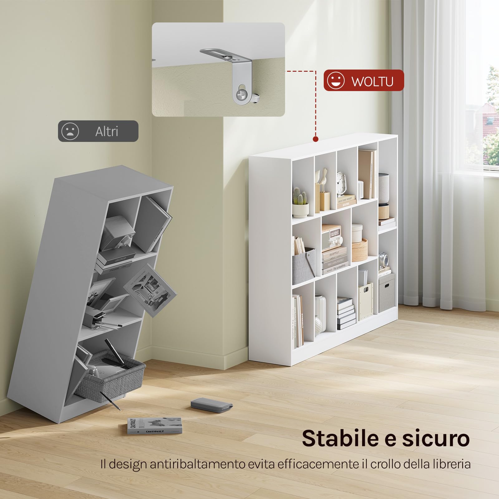 WOLTU Libreria a 13 Cubi, Scaffale Portaoggetti per Libri, Decorazioni, Piante, Orizzontale o Verticale, in Legno, per Soggiorno, Camera da Letto, Ufficio, 109x24x101 cm, Bianco